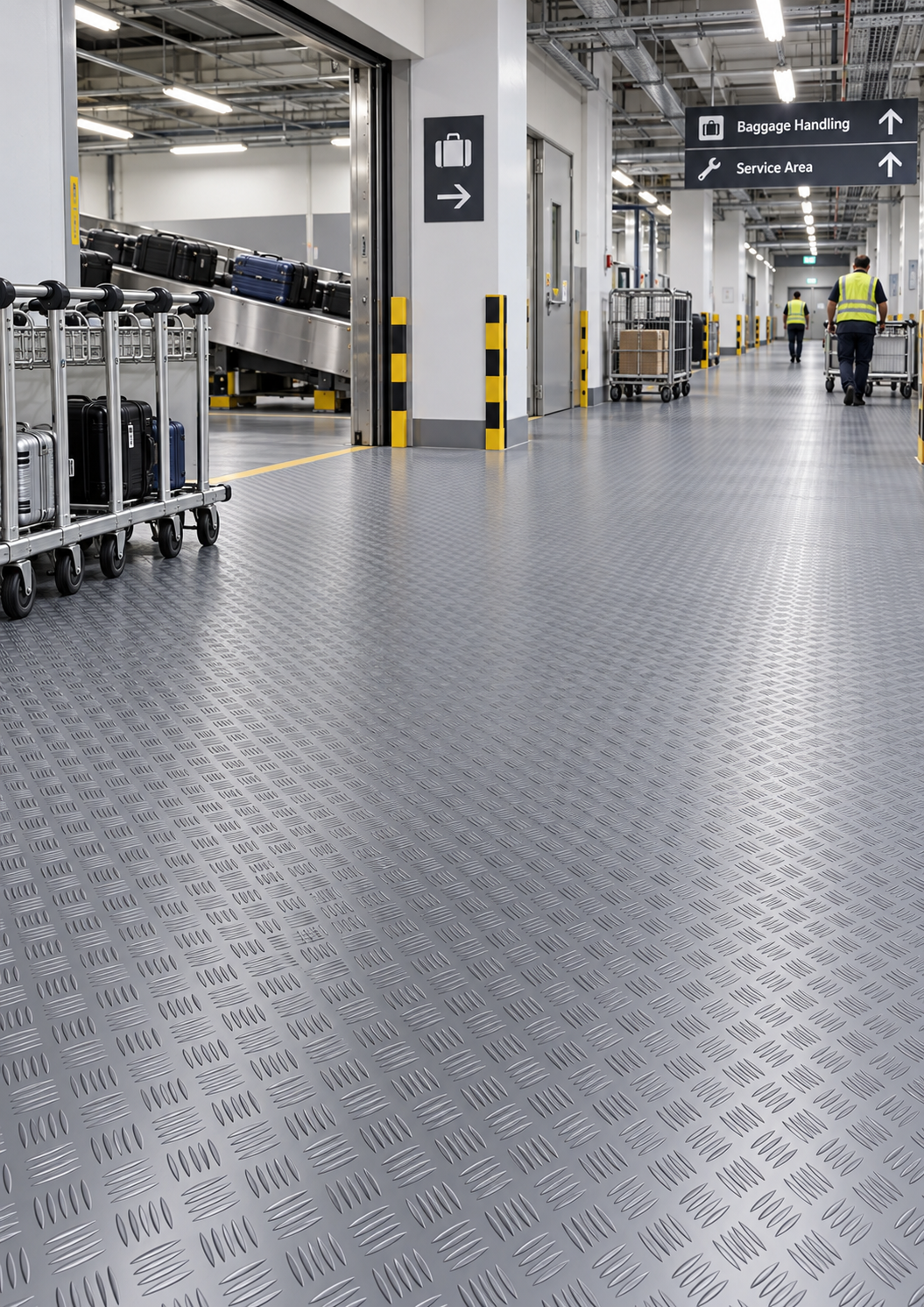 PVC anti-slip flooring in an airport service area