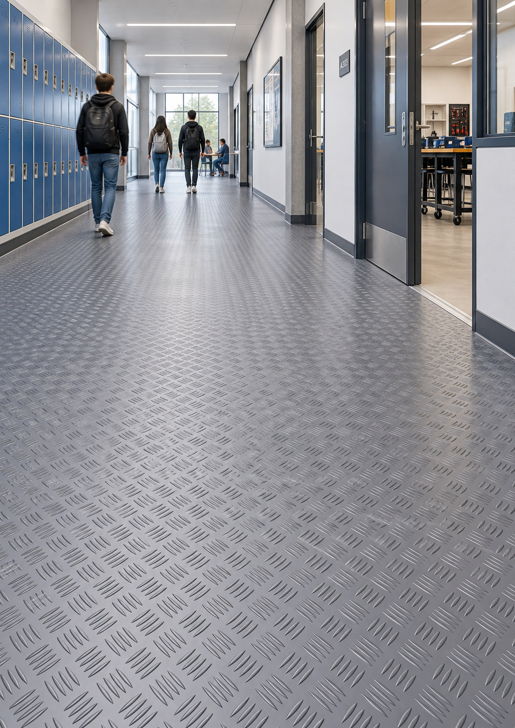 PVC anti-slip flooring in a school corridor