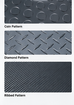 Coin, diamond and ribbed PVC flooring surface patterns