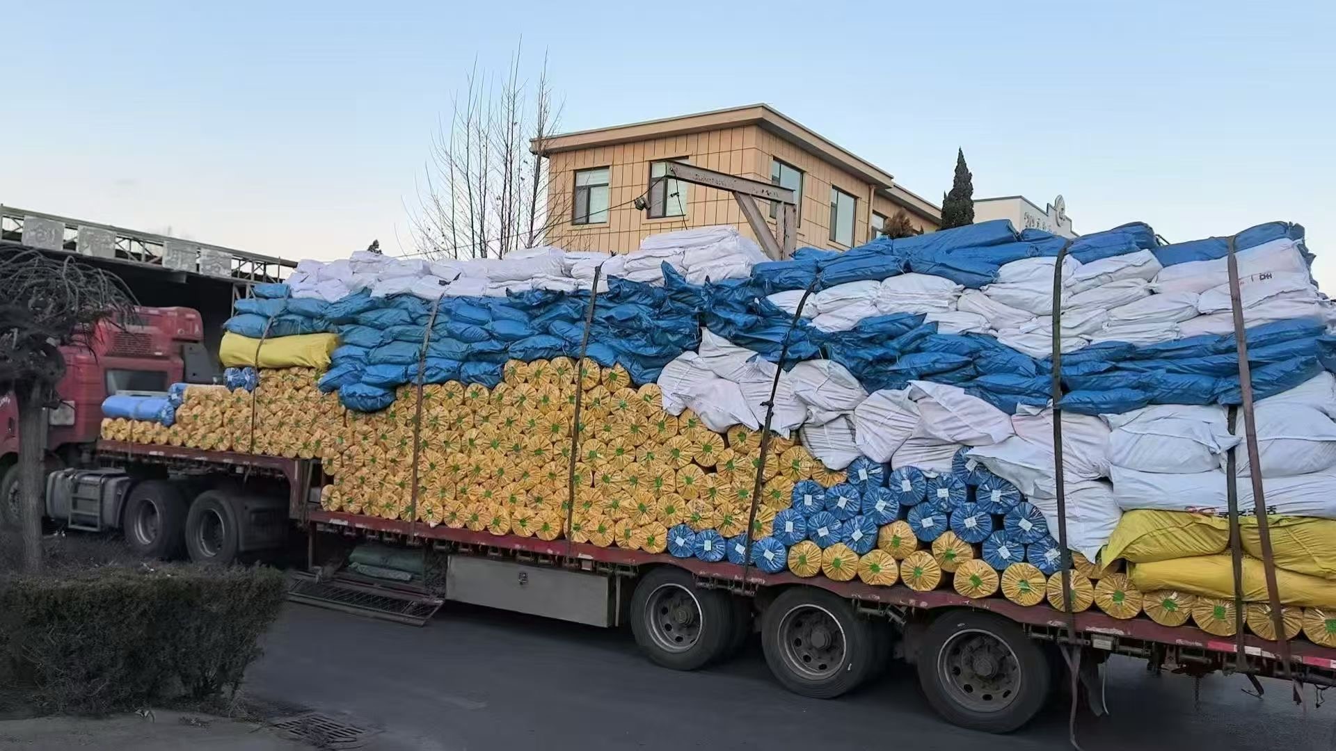 Truck fully loaded with mat materials